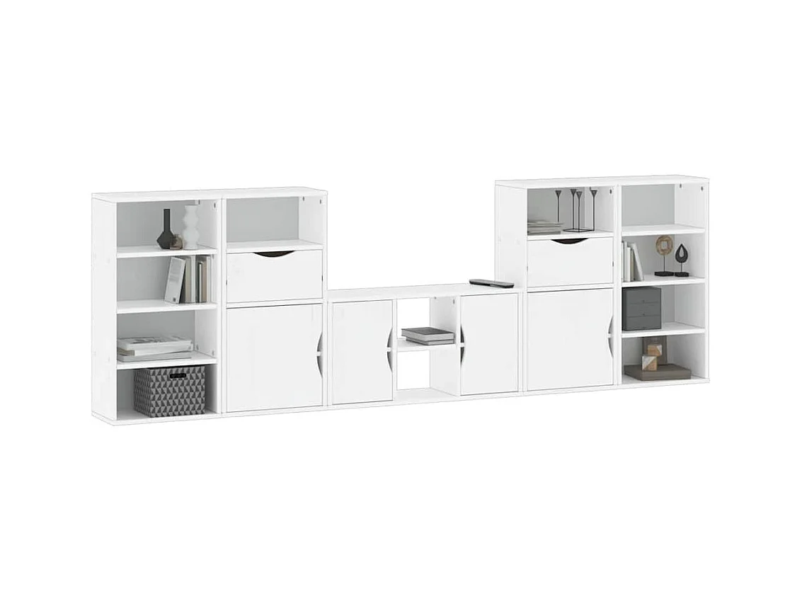 Meubles TV 5 pcs avec rangement ODDA blanc bois de pin massif