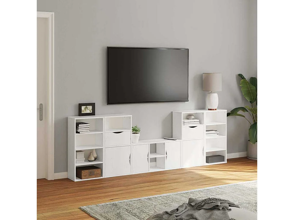 Meubles TV 5 pcs avec rangement ODDA blanc bois de pin massif