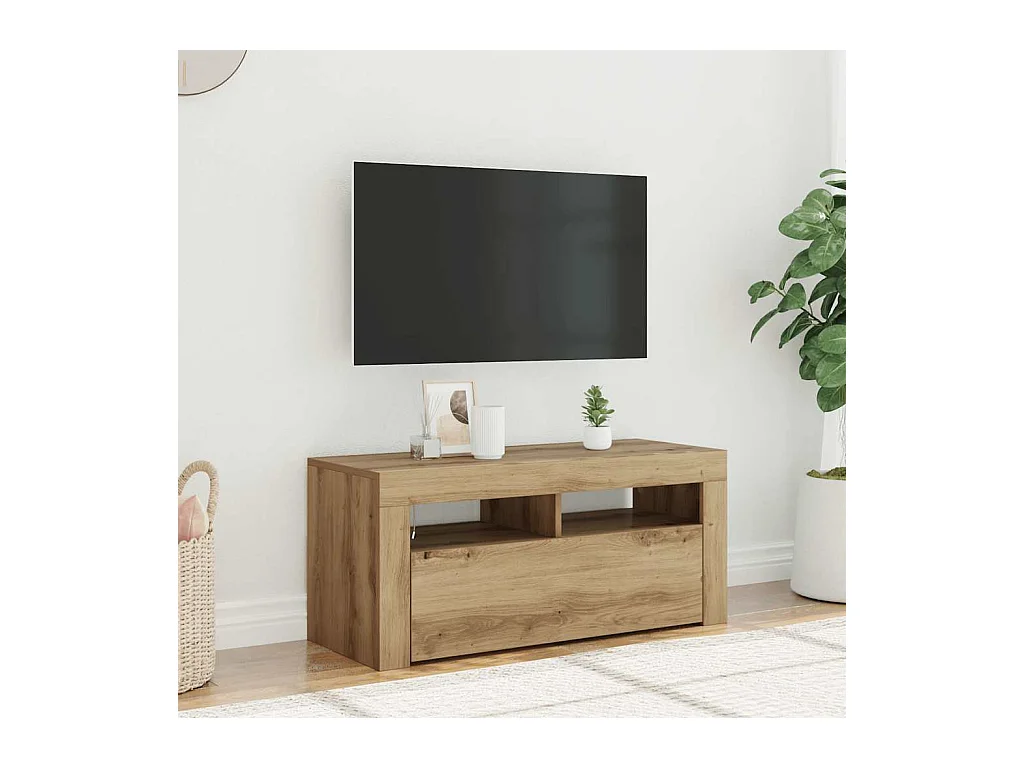 Meuble TV avec lumières LED chêne artisanal bois d'ingénierie