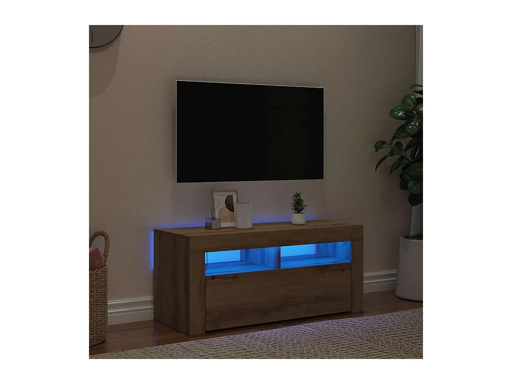 Meuble TV avec lumières LED chêne artisanal bois d'ingénierie