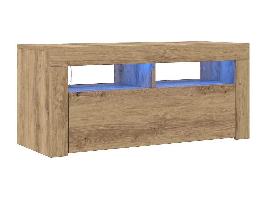 Meuble TV avec lumières LED chêne artisanal bois d'ingénierie