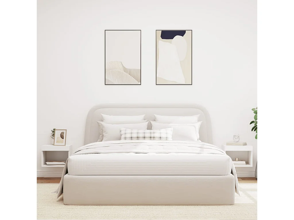 Mesitas de noche de pared con luces LED 2 piezas blancas