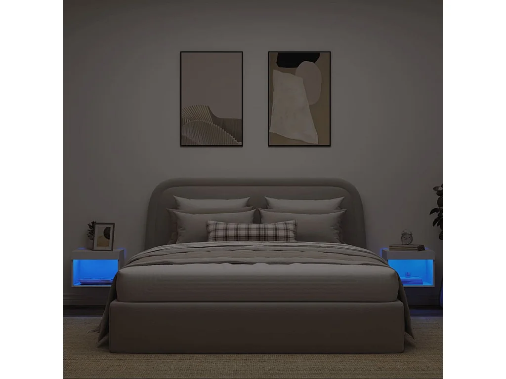 Mesitas de noche de pared con luces LED 2 piezas blancas
