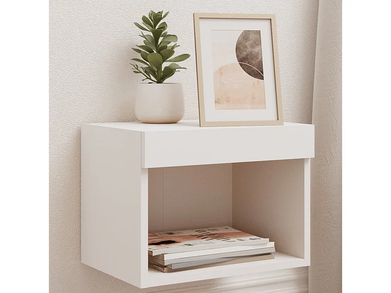 Tables de chevet murales avec lumières LED 2 pcs blanc