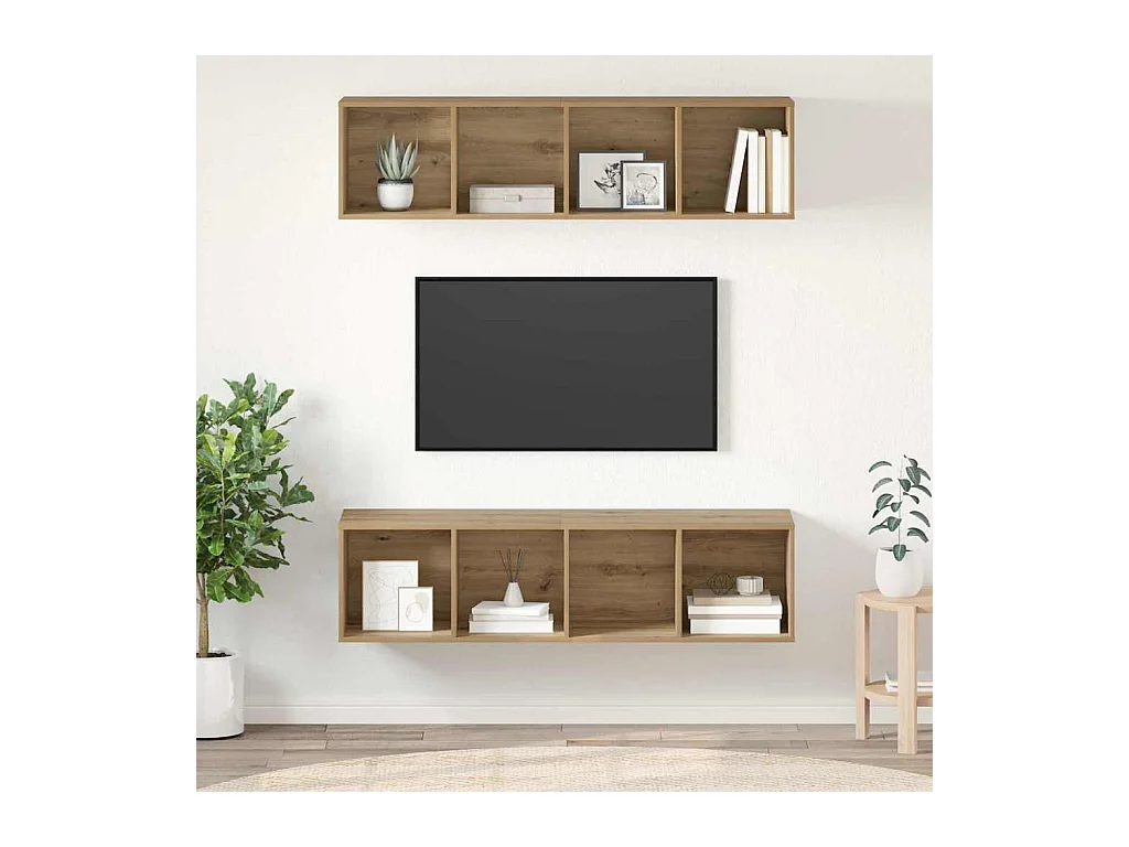 Set porta TV 2 pezzi, rovere lavorato a mano, 37 x 37 x 142,5 cm