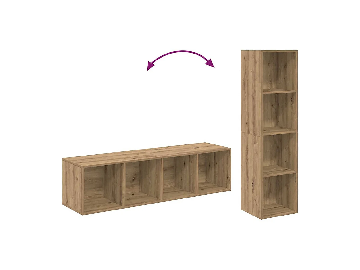 Set porta TV 2 pezzi, rovere lavorato a mano, 37 x 37 x 142,5 cm