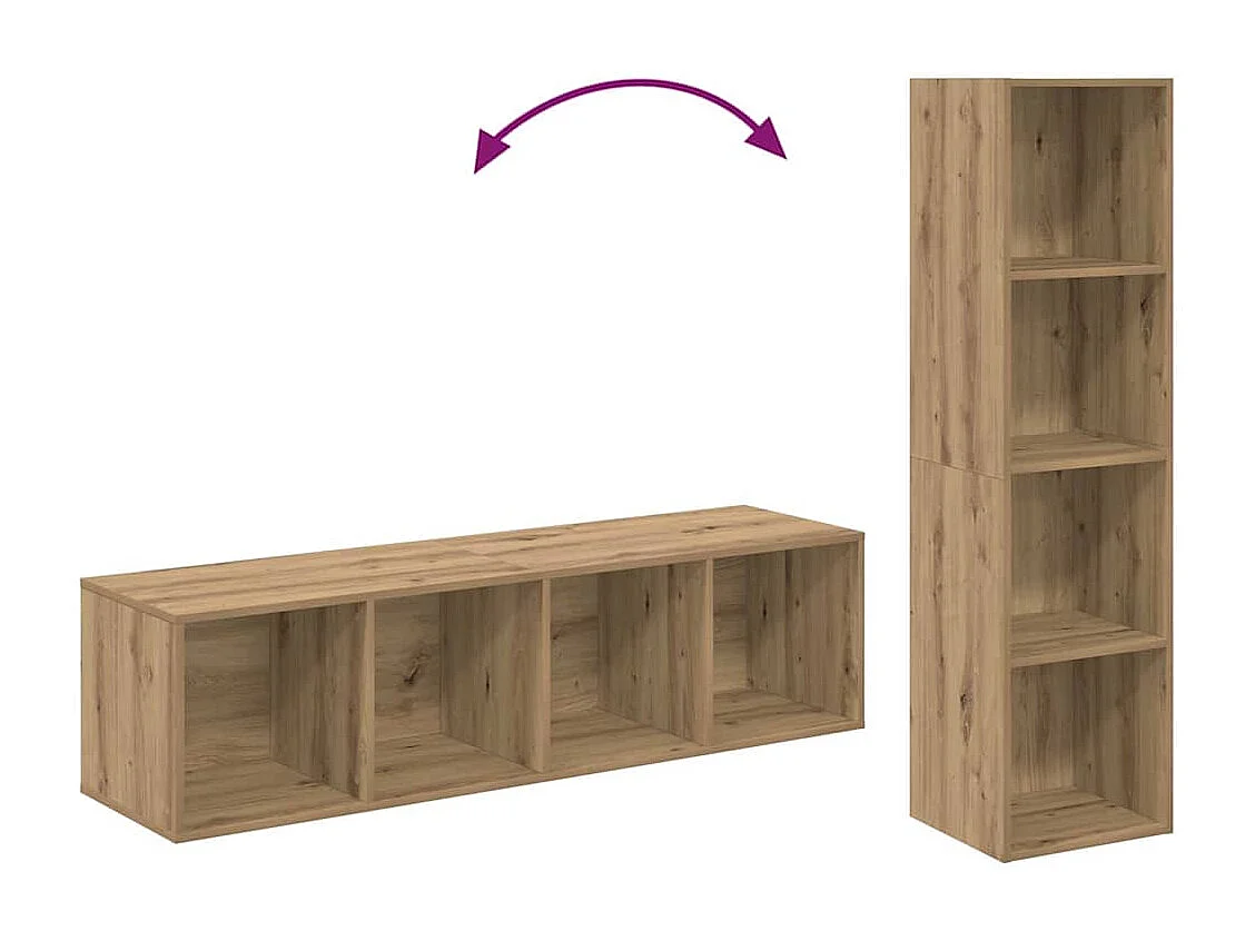 Set porta TV 2 pezzi, rovere lavorato a mano, 37 x 37 x 142,5 cm