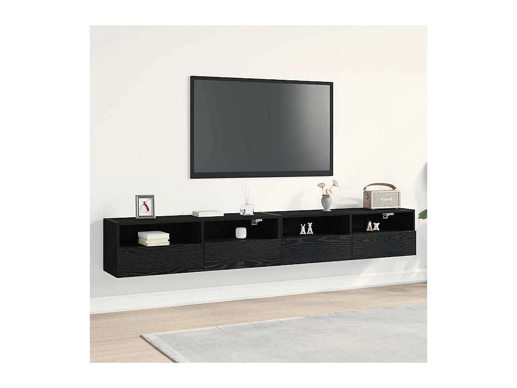 Meuble TV mural Montage mural 2 pcs Chêne noir 100 x 30 x 30 cm