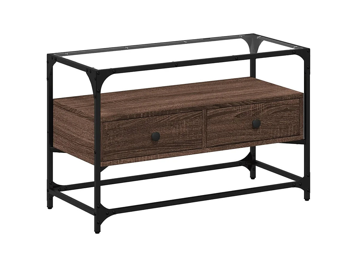 Mueble de TV con tapa de cristal de madera de ingeniería de roble marrón