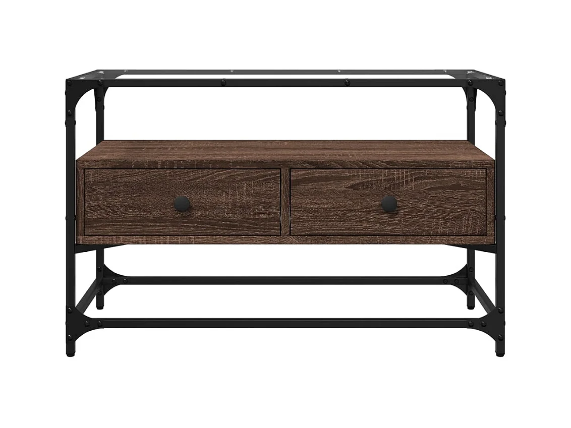 Mueble de TV con tapa de cristal de madera de ingeniería de roble marrón