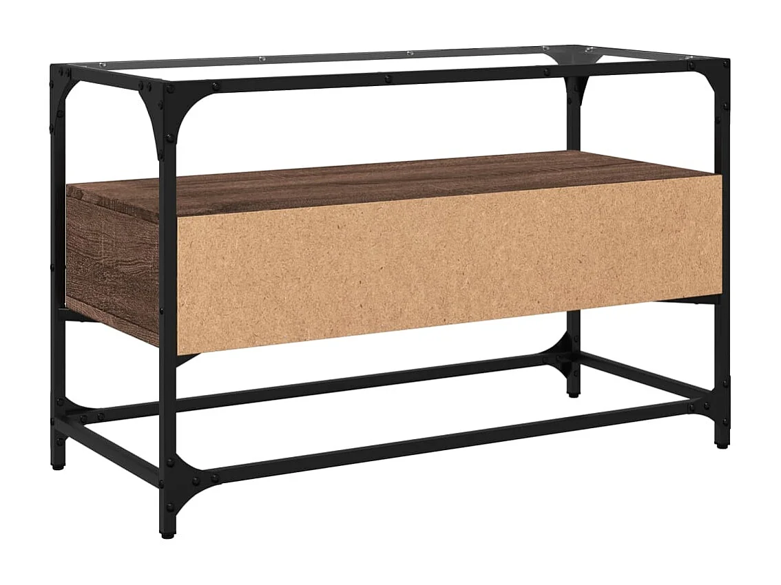 Mueble de TV con tapa de cristal de madera de ingeniería de roble marrón