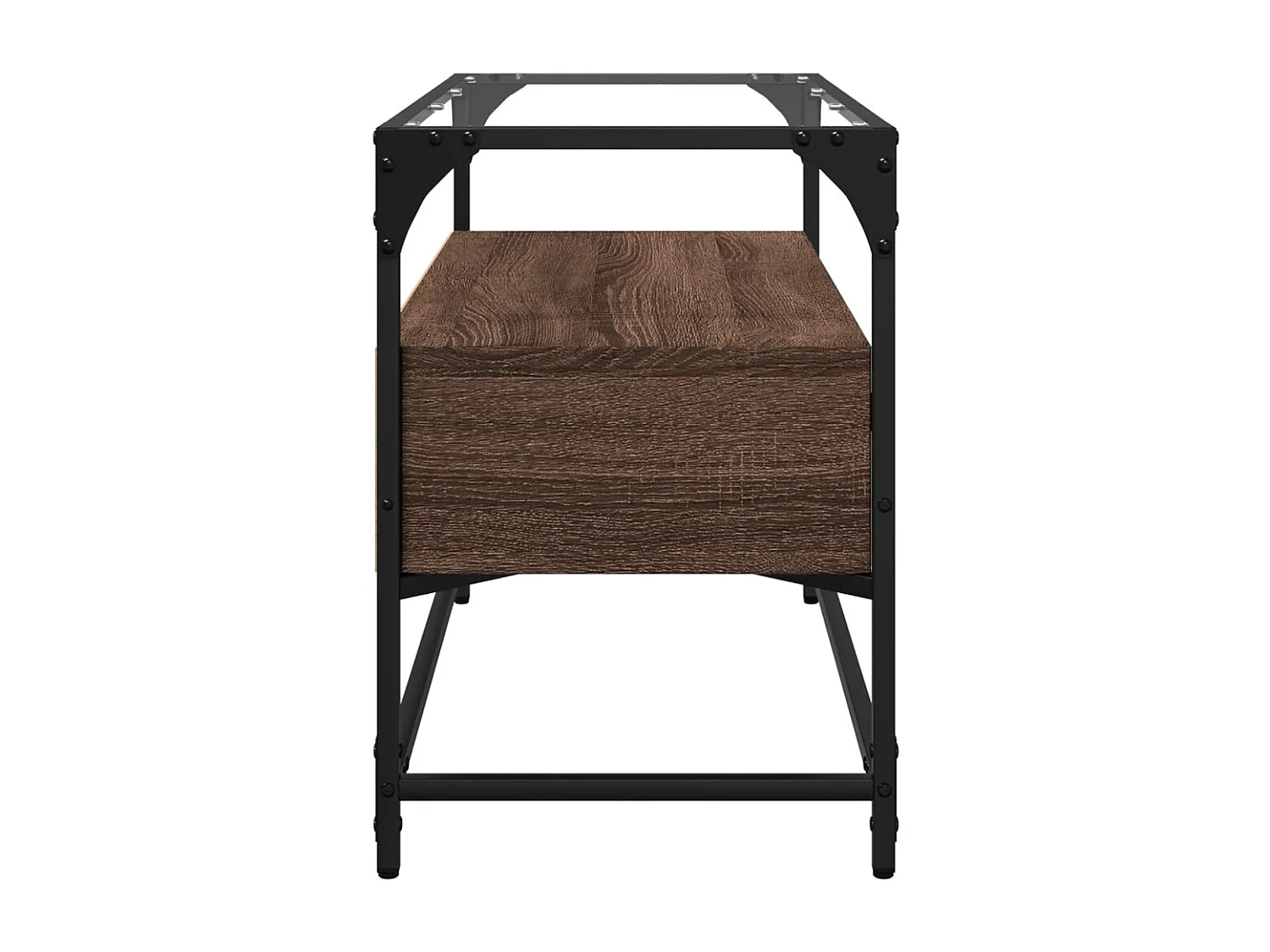 Meuble TV avec dessus en verre chêne marron bois d'ingénierie