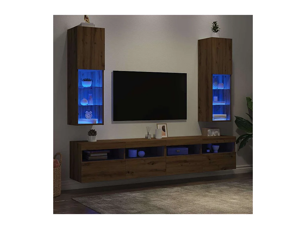 Meubles TV avec lumières LED 2pcs chêne artisanal 30,5x30x102cm