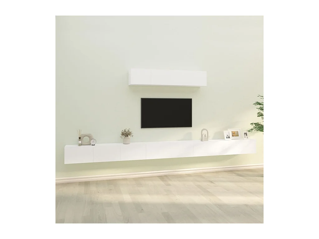 Set porta TV da 6 pezzi, bianco, legno ingegnerizzato