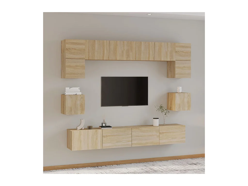Set di mobili TV da 8 pezzi in legno ingegnerizzato Sonoma Oak