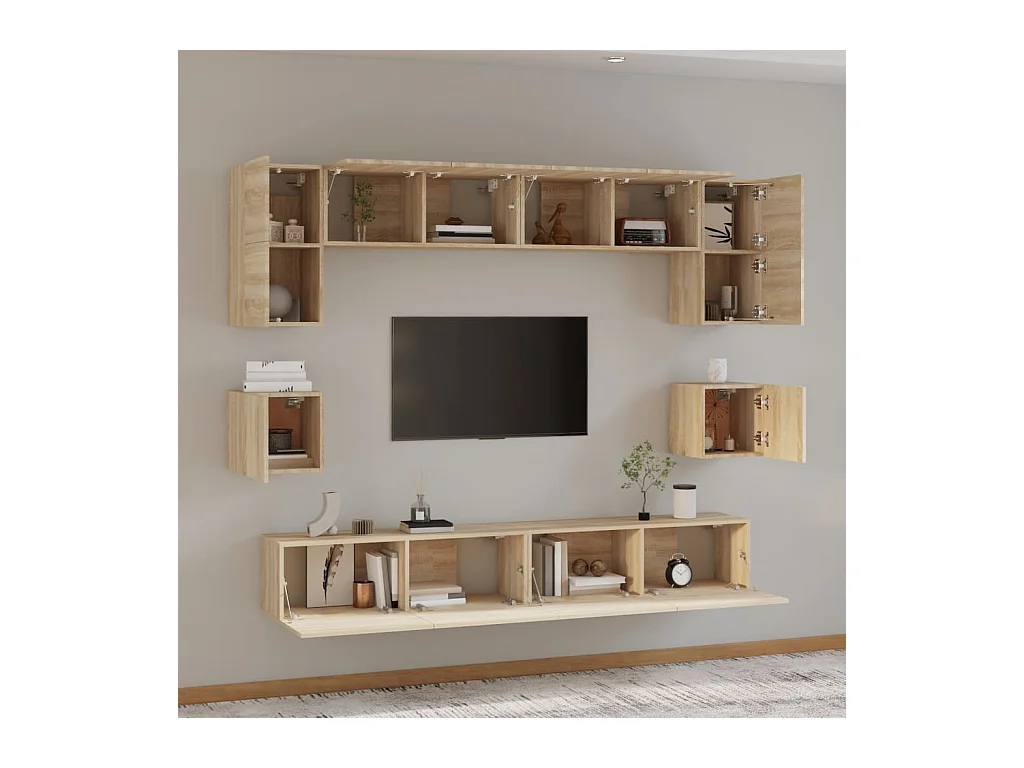 Set di mobili TV da 8 pezzi in legno ingegnerizzato Sonoma Oak