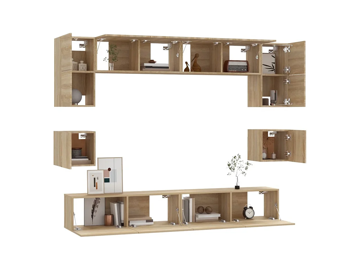 Set di mobili TV da 8 pezzi in legno ingegnerizzato Sonoma Oak