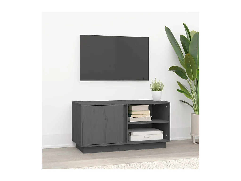Mobile TV grigio 80x35x40,5 cm Legno massello di pino