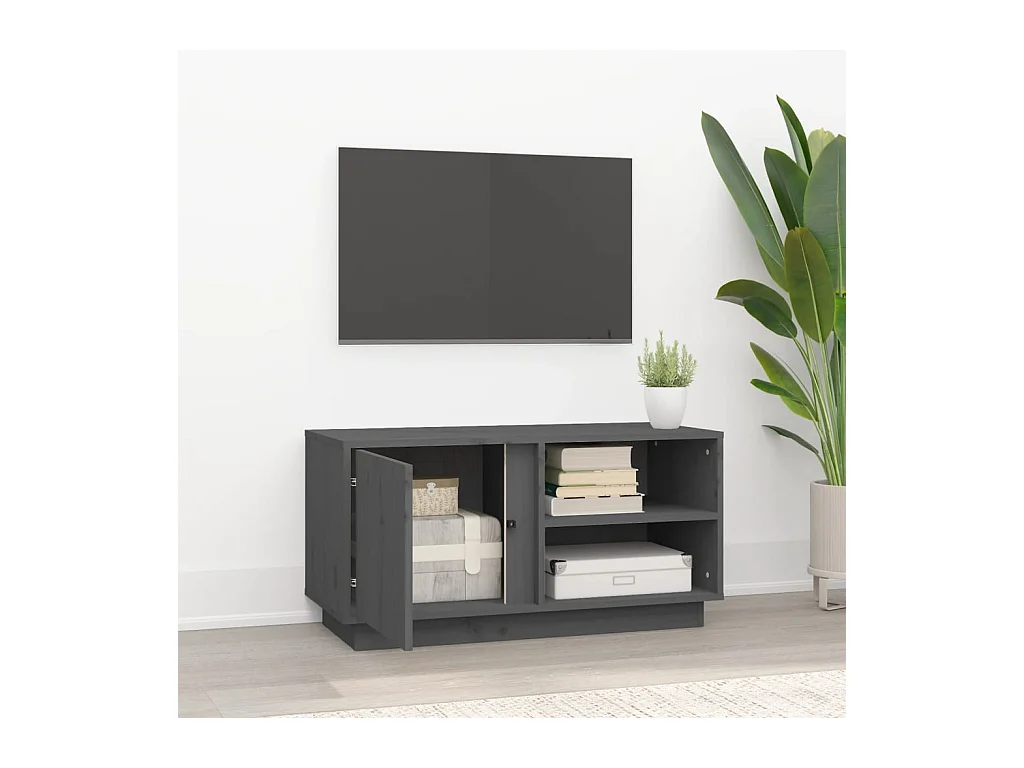 Mobile TV grigio 80x35x40,5 cm Legno massello di pino