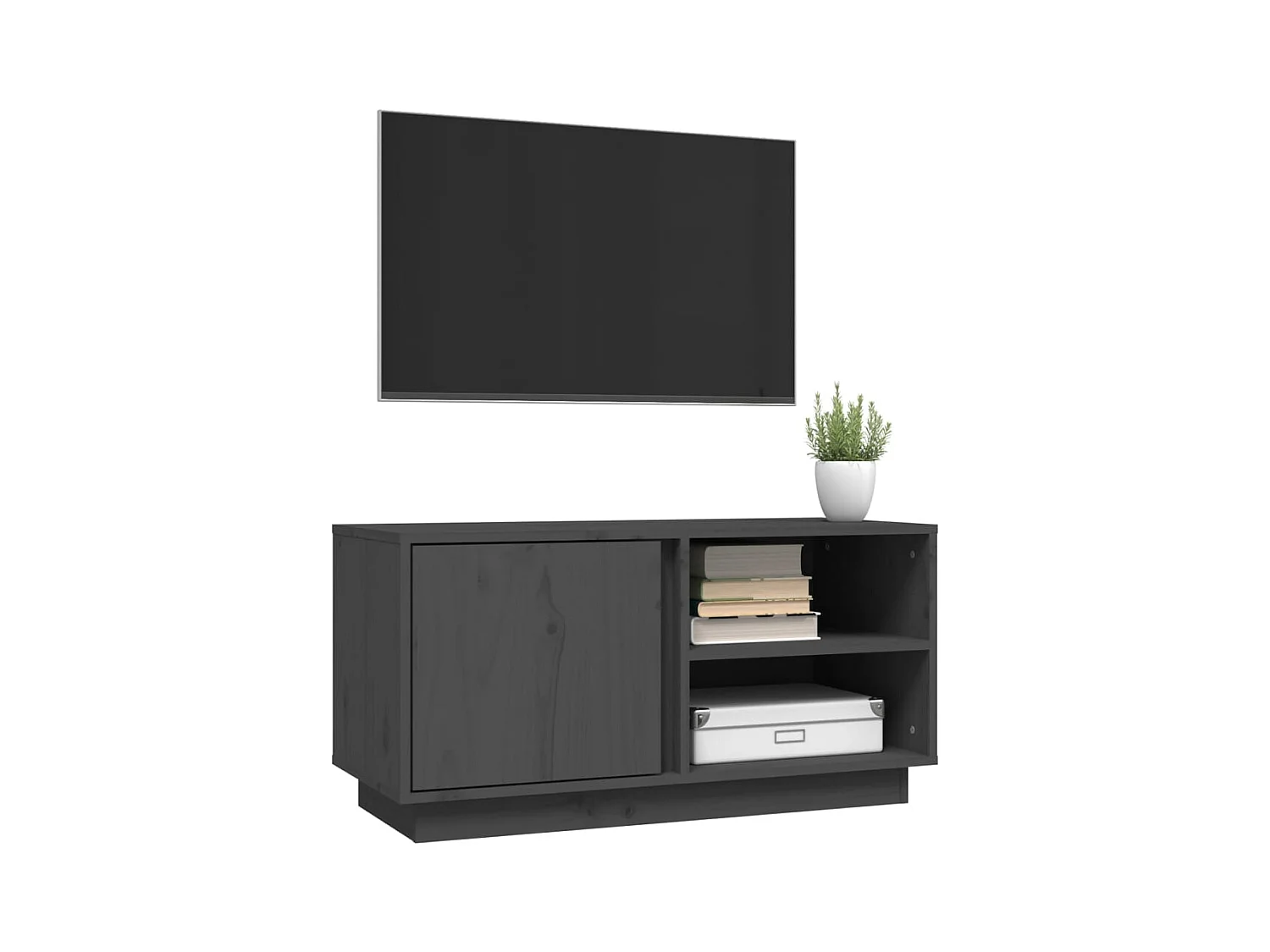 Mobile TV grigio 80x35x40,5 cm Legno massello di pino