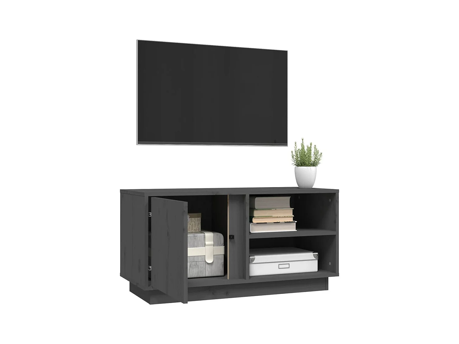 Mobile TV grigio 80x35x40,5 cm Legno massello di pino