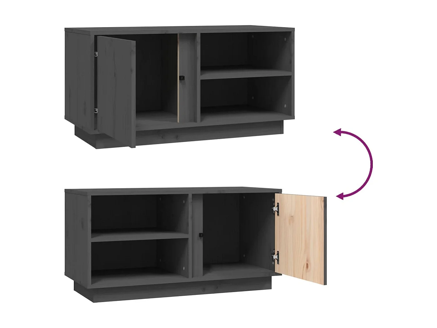 Meuble TV Gris 80x35x40,5 cm Bois de pin massif