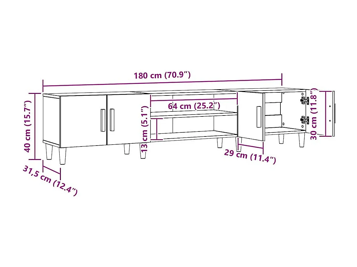 Mobile porta TV artigianale in rovere 180x31,5x40 cm in legno ingegnerizzato