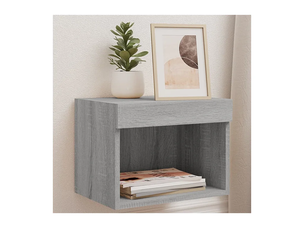 Mesitas de noche de pared con luces LED 2 piezas gris sonoma