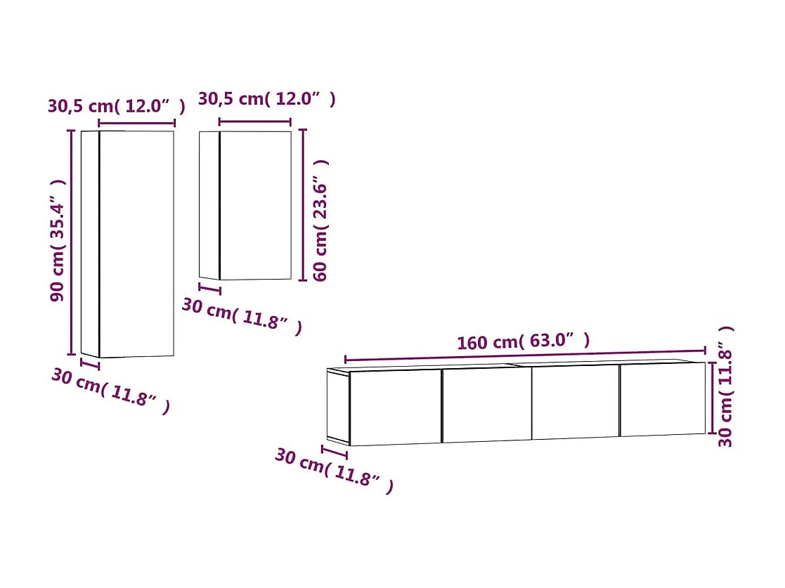 Conjunto de soporte para TV de 4 piezas de madera de ingeniería gris hormigón