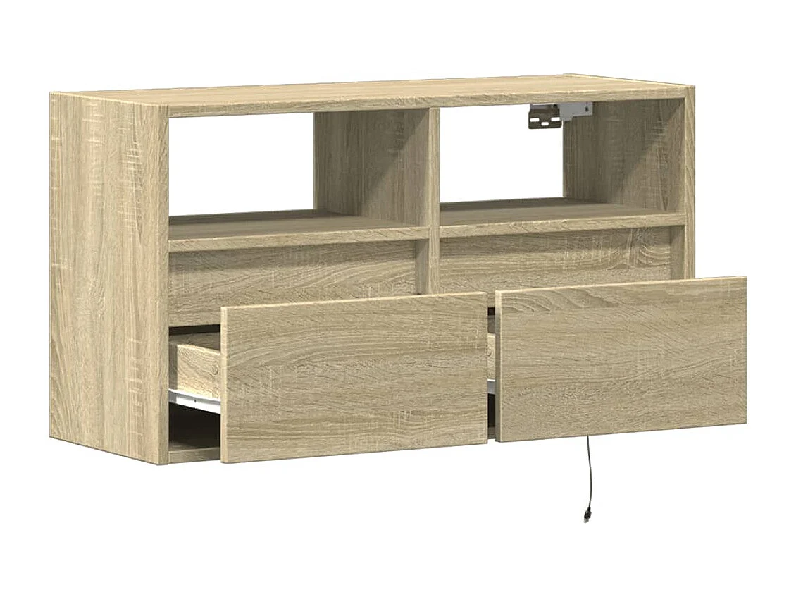 Mobile porta TV a parete con luci LED Rovere Sonoma 80x31x45 cm