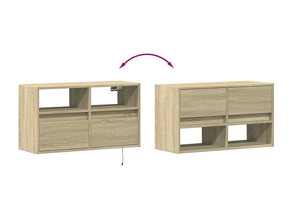 Mobile porta TV a parete con luci LED Rovere Sonoma 80x31x45 cm