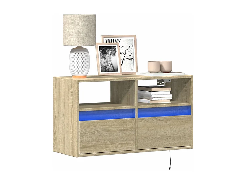 Mobile porta TV a parete con luci LED Rovere Sonoma 80x31x45 cm