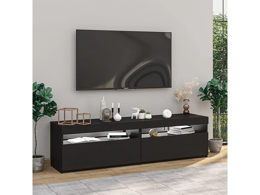 Mobile TV 2 pezzi con luci LED Nero 75x35x40 cm