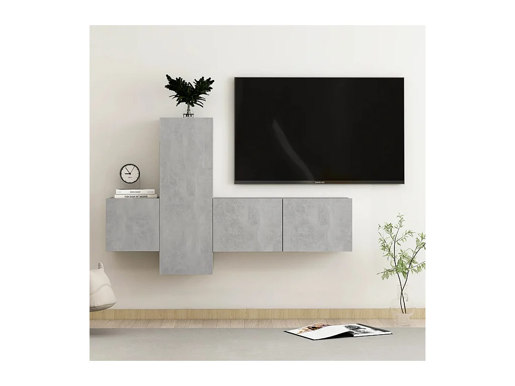 Ensemble de meubles TV 3 pcs Gris béton Bois d'ingénierie
