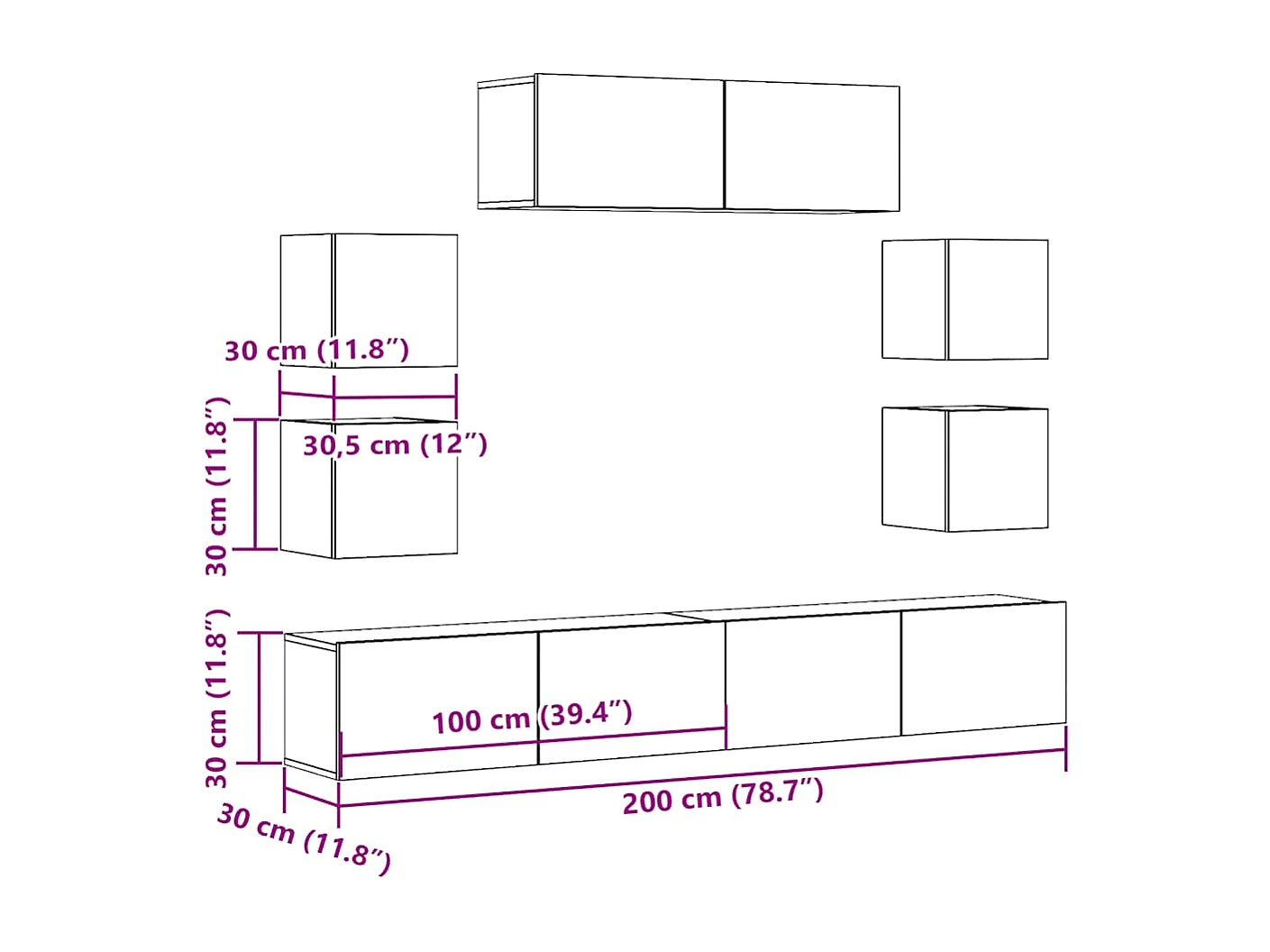 Ensemble de meuble TV mural 7 pcs chêne artisanal
