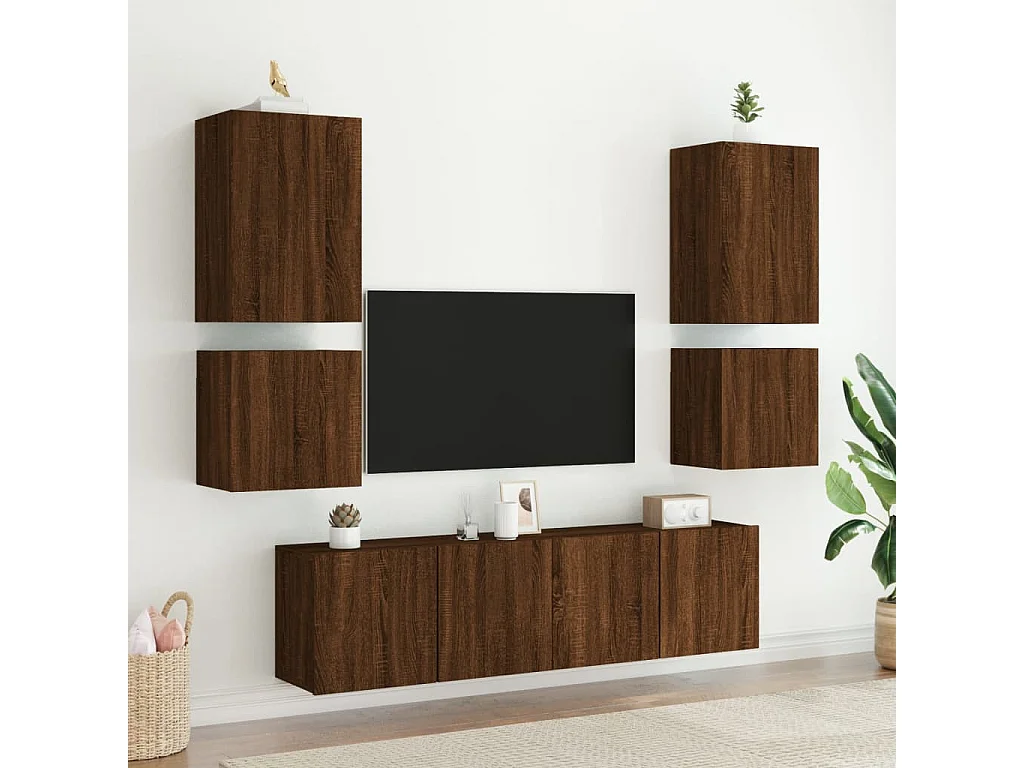 Mueble de TV de pared de 2 piezas, roble marrón, 40,5x30x40 cm
