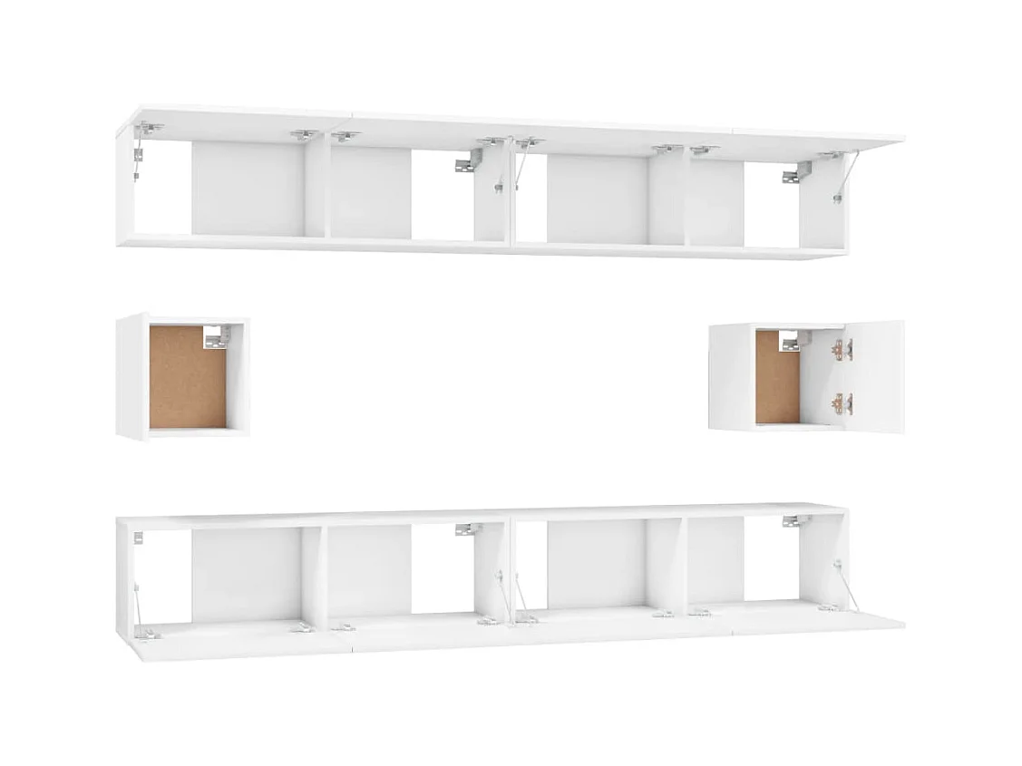 Conjunto de soporte para TV de 6 piezas, blanco, madera de ingeniería