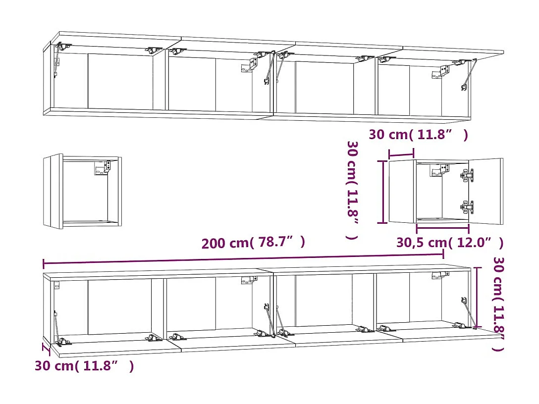 Set porta TV da 6 pezzi, bianco, legno ingegnerizzato