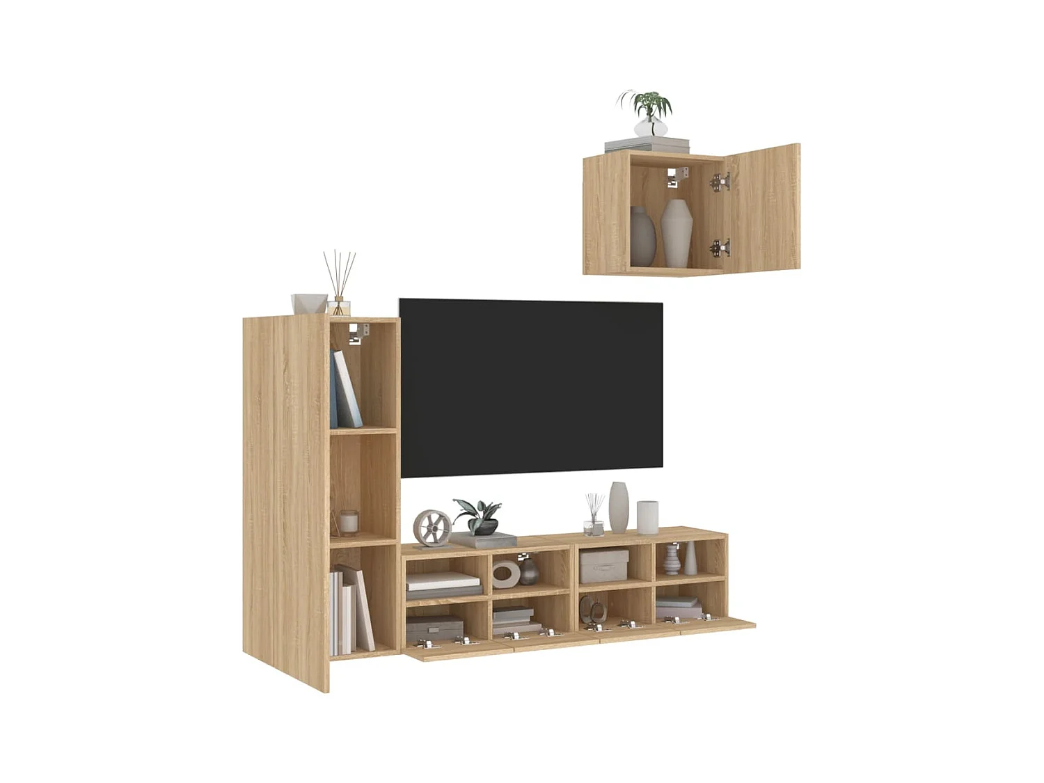 Parete attrezzata TV a 4 pezzi, Rovere Sonoma, legno ingegnerizzato