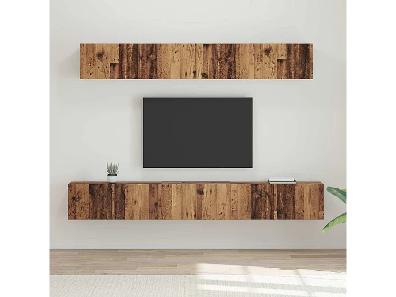 TV-Ständer-Set zur Wandmontage, 5-teilig, Antikholz, mittelgroß