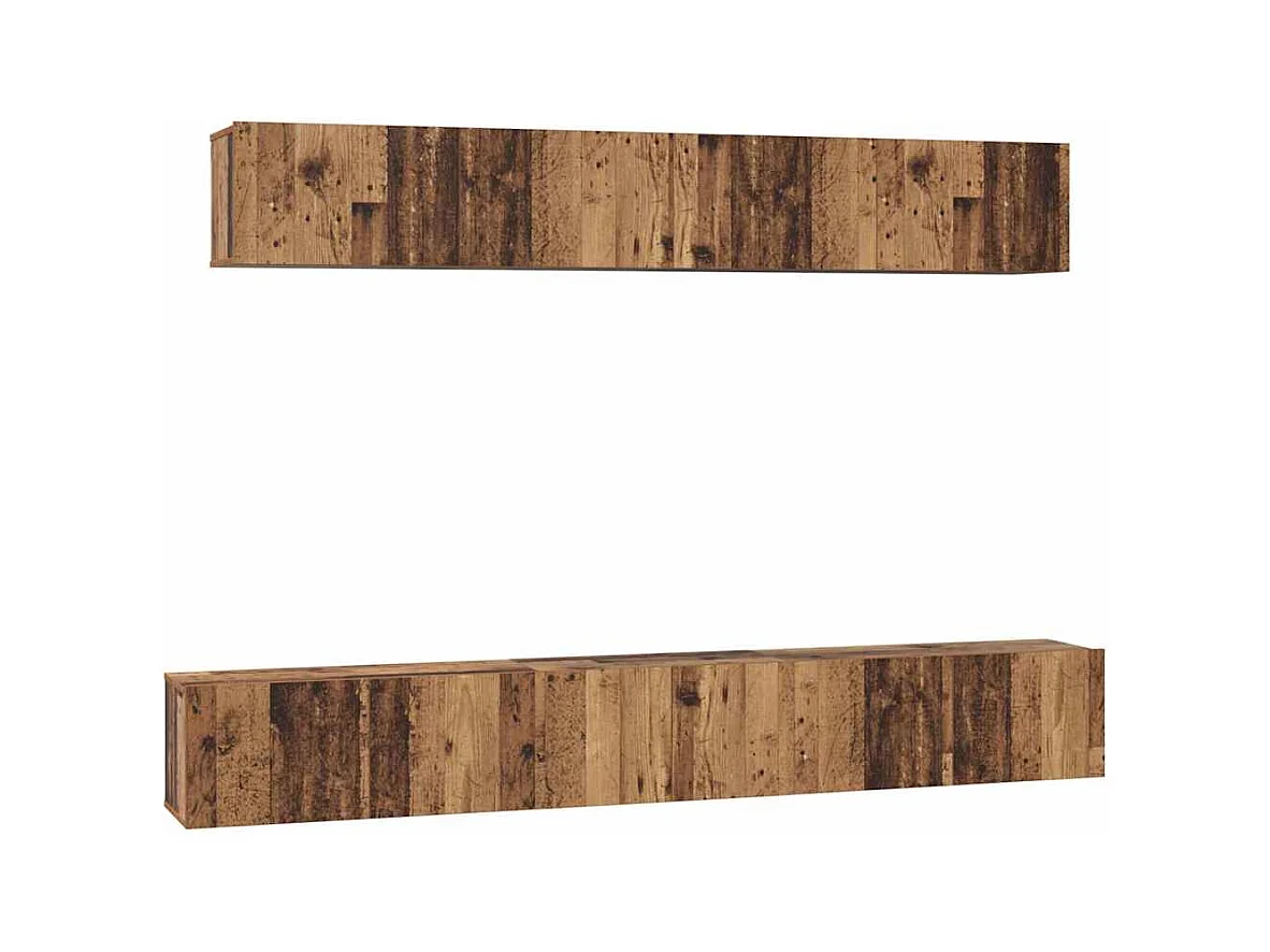 TV-Ständer-Set zur Wandmontage, 5-teilig, Antikholz, mittelgroß