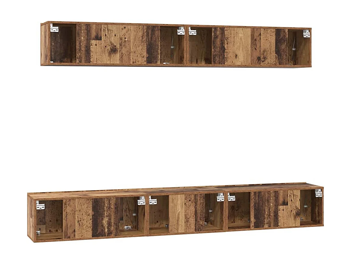 TV-Ständer-Set zur Wandmontage, 5-teilig, Antikholz, mittelgroß