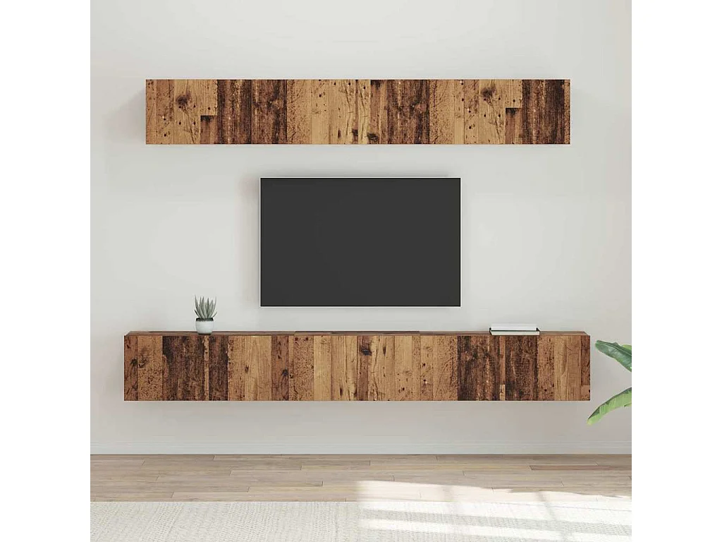 Set porta TV da parete 5 pezzi in legno antico medio