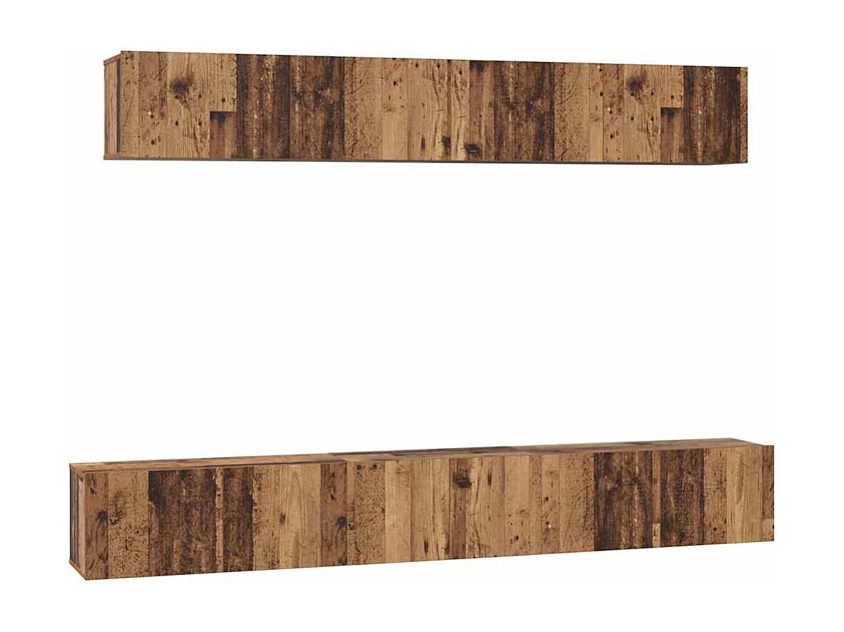 Set porta TV da parete 5 pezzi in legno antico medio