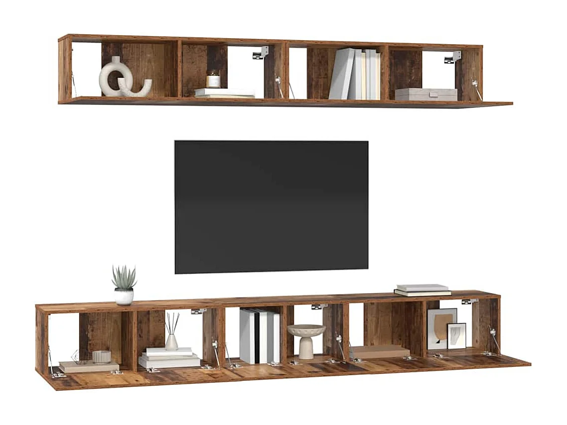 Set porta TV da parete 5 pezzi in legno antico medio