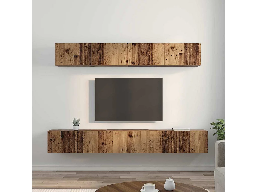 Set porta TV da parete 5 pezzi in legno antico medio