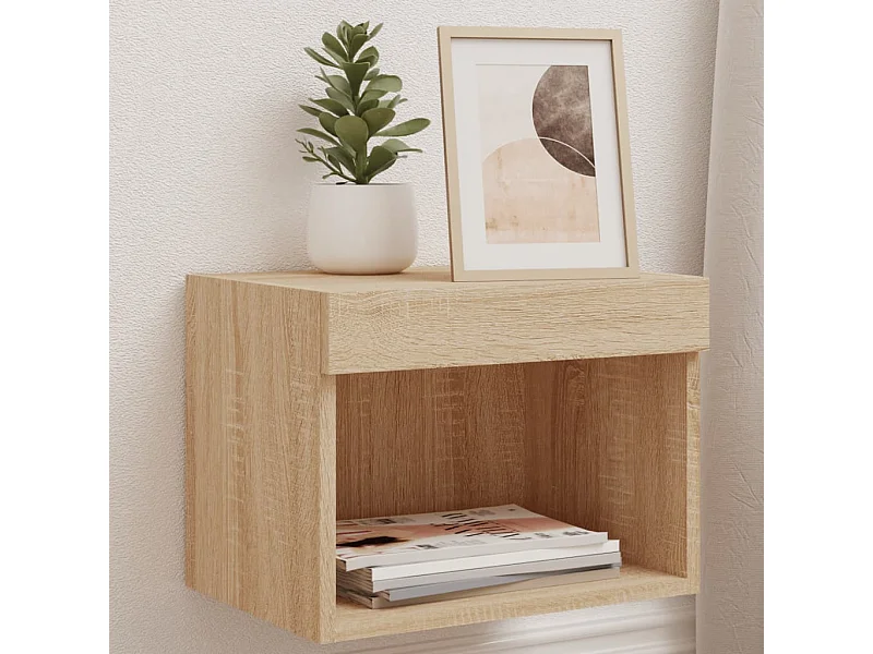 Comodini da parete con luci LED 2 pezzi rovere sonoma
