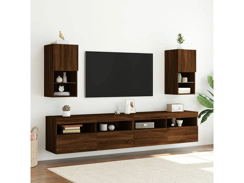 Meuble TV avec lumières LED chêne marron 30,5x30x60 cm