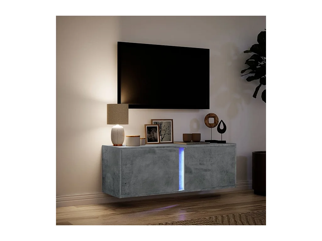 TV-wandmeubel met ledverlichting, betongrijs, 100x31x35 cm