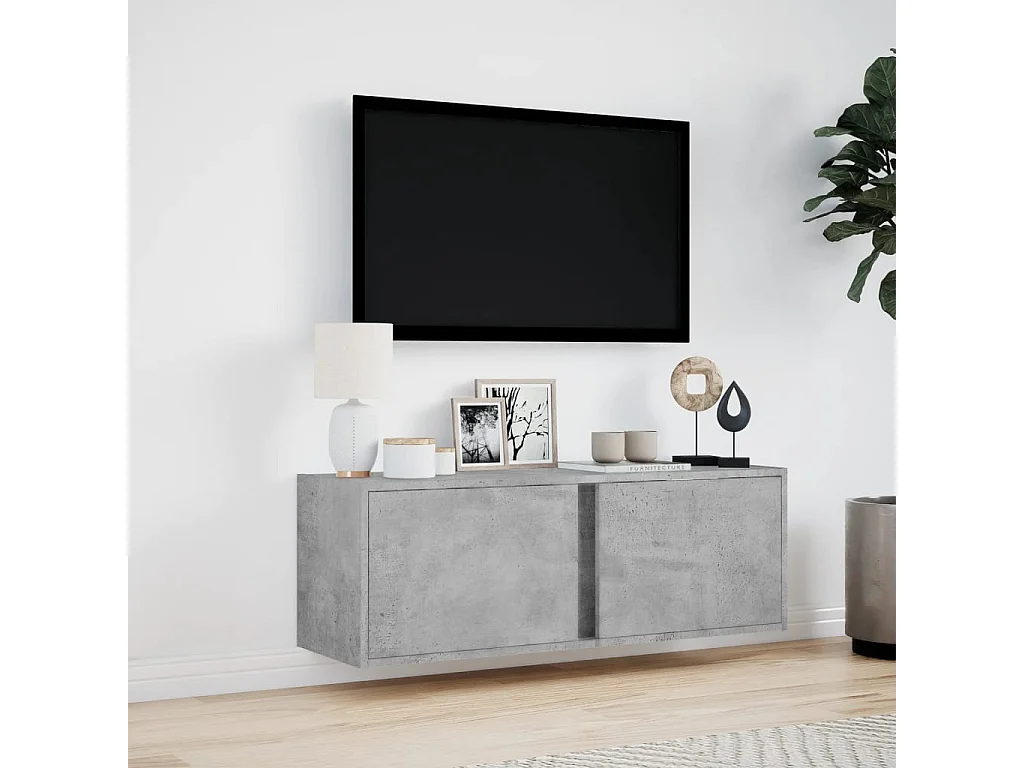 Mobile porta TV a parete con luci LED, grigio cemento, 100x31x35 cm